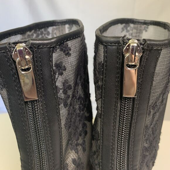 Ameri Vintage Sheer Embroidery Mesh Boots Black Floral Block Heel Size M US 7 - Picture 8 of 13